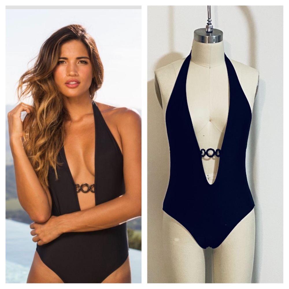 Black plunging neckline one piece